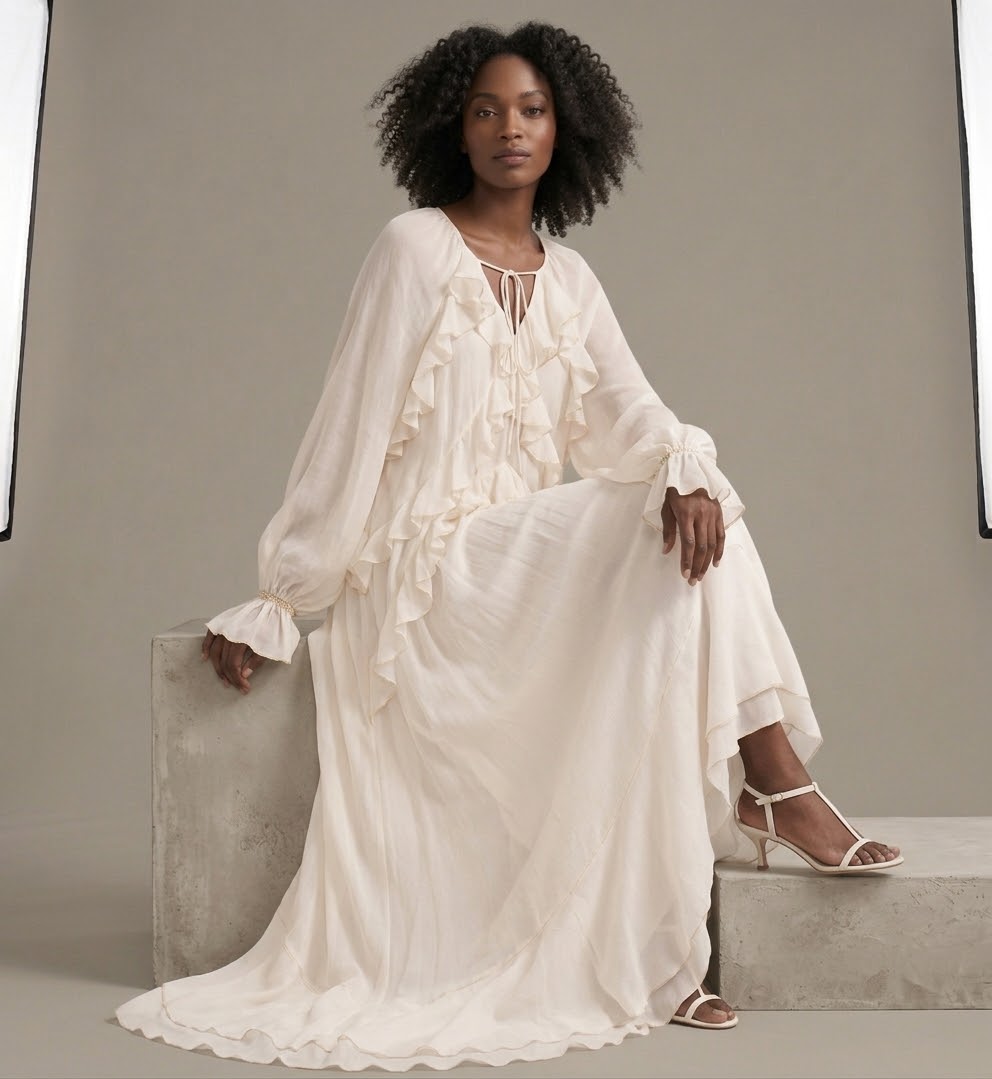 Ruffled Bohemian Chiffon Maxi Dress