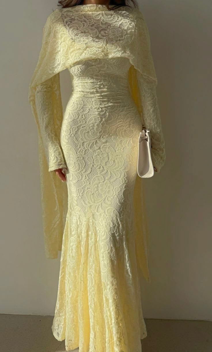 The Evangeline Lace Cape-Overlay Maxi Dress