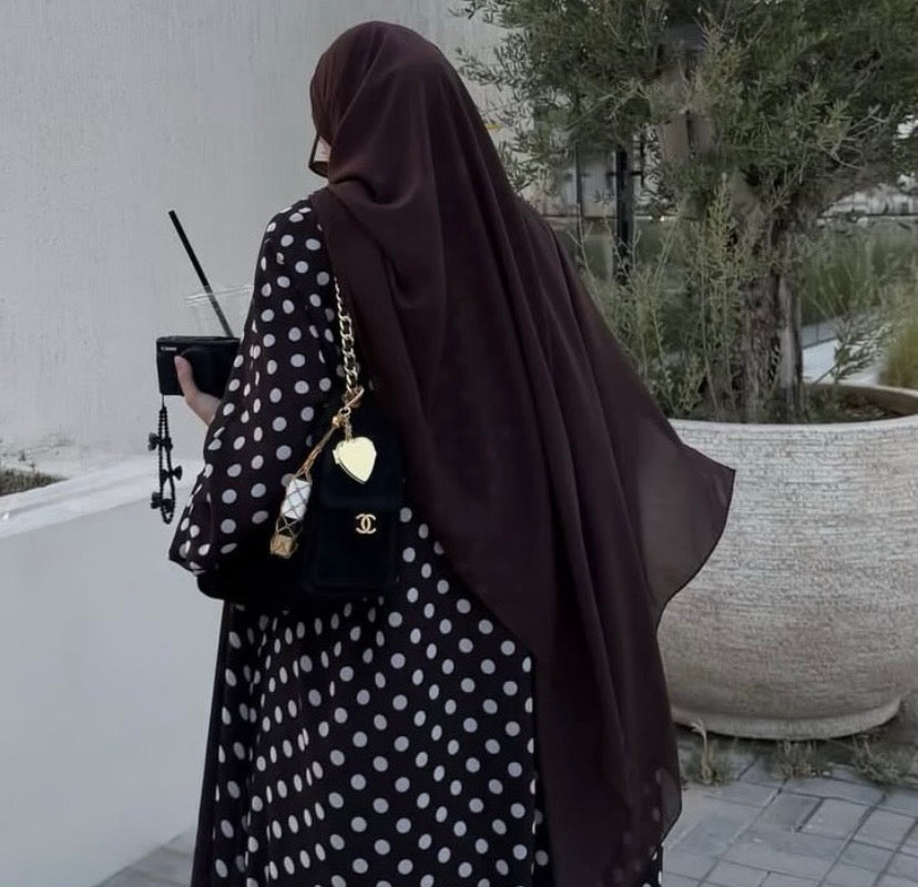 Polka Dot Front-Button Abaya Set with Matching Sheila
