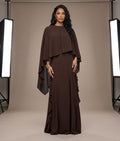 Chiffon Layered Capelet Maxi Dress with Cascade Ruffles