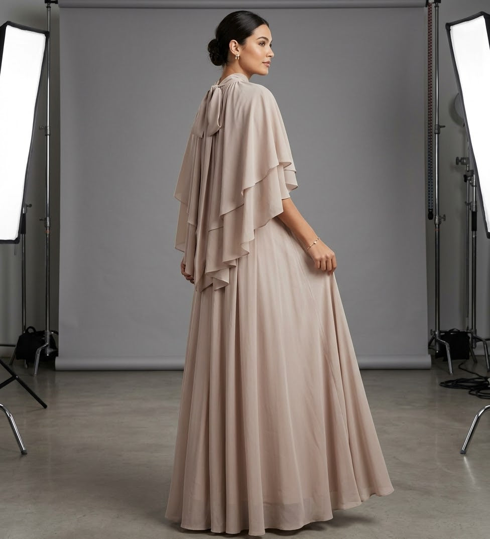 The Leyla Tiered Tiered-Cape Chiffon Maxi Gown