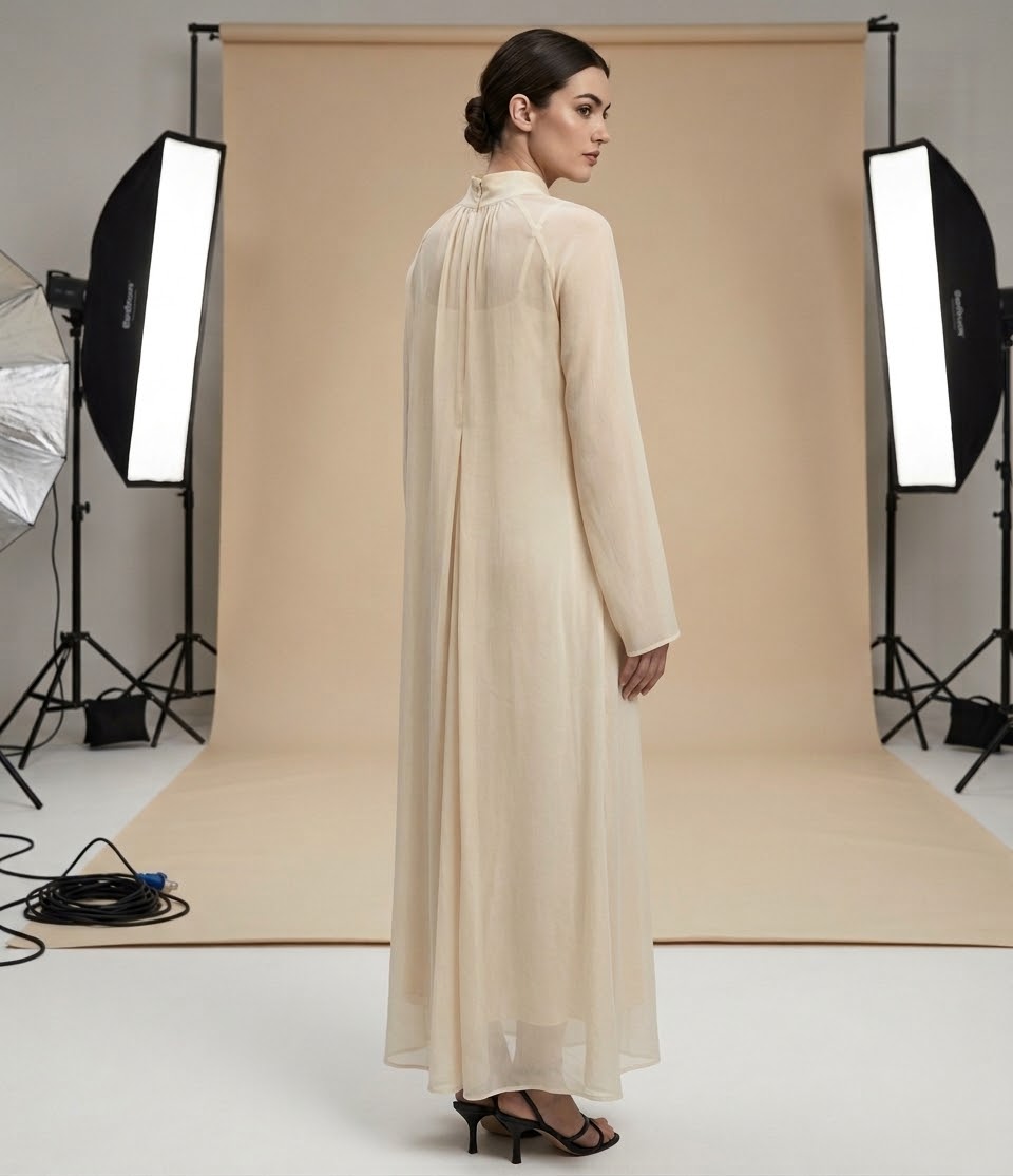 High-Neck Chiffon Overlay Abaya Maxi Dress