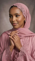 Dusty Rose Pink Lace-Trimmed Abaya 3-Piece Set