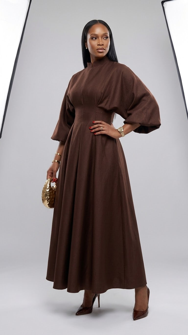 The Sariah Structured High-Neck Pleated Gown