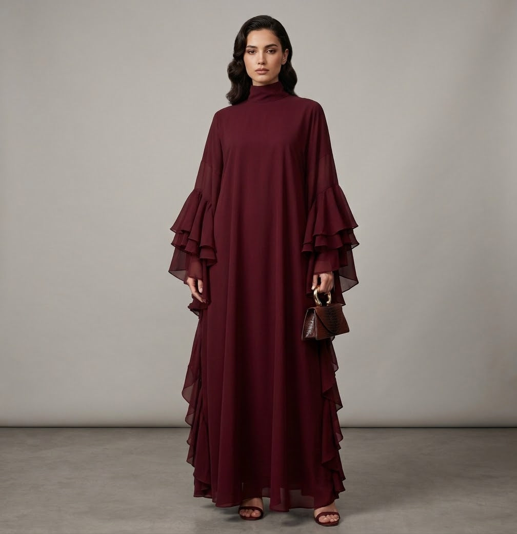 The Leyla Tiered Ruffle Chiffon Abaya Dress