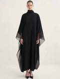 High-Neck Organza-Trimmed Kaftan Abaya Gown