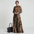 The Florence Abstract Print Tiered Maxi Dress – Mocha & Ebony