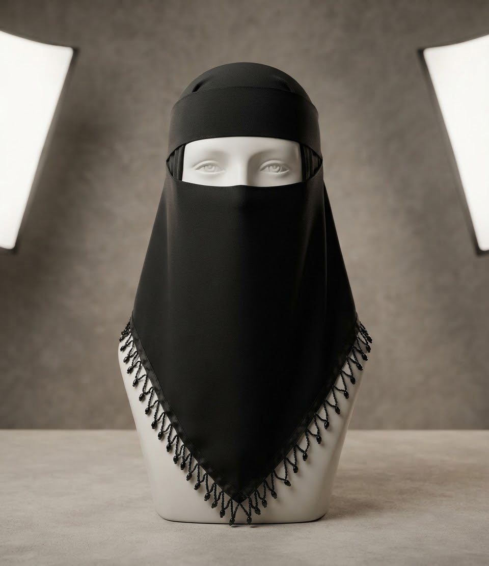 The Zareen Bead-Fringed Pointed Niqab