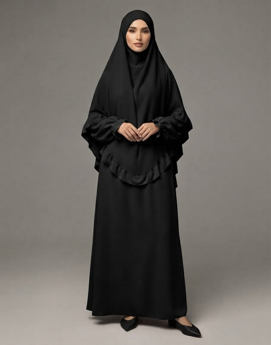 The Ameera Ruffled Khimar & Abaya Two-Piece Prayer Set