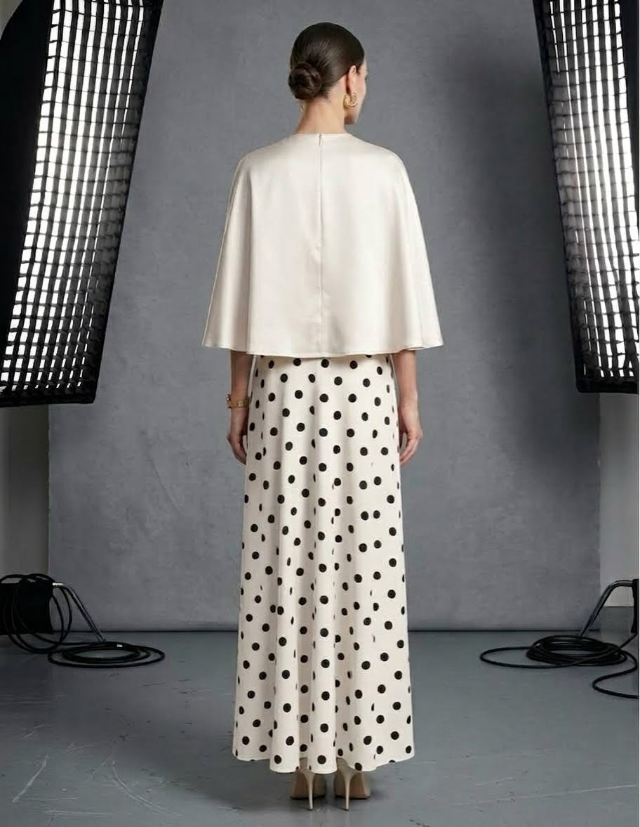 Polka Dot Maxi Dress with Detachable Cape Set