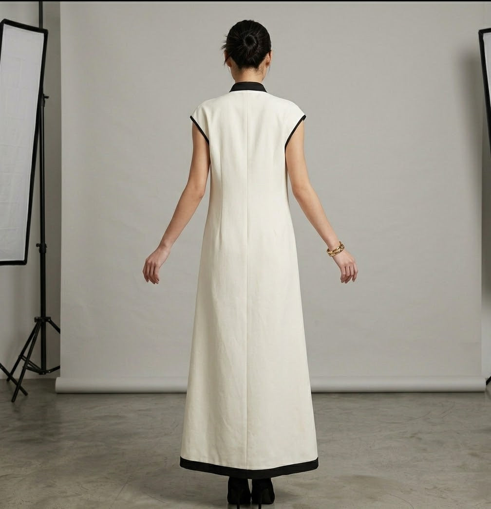 Contrast Piping Sleeveless Vest Abaya Set