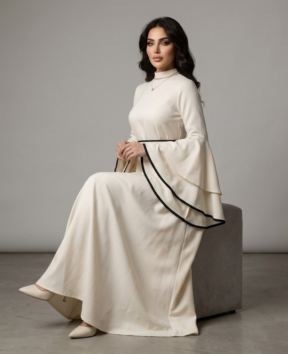 The Talia Contrast-Trimmed Bell Sleeve Abaya Gown