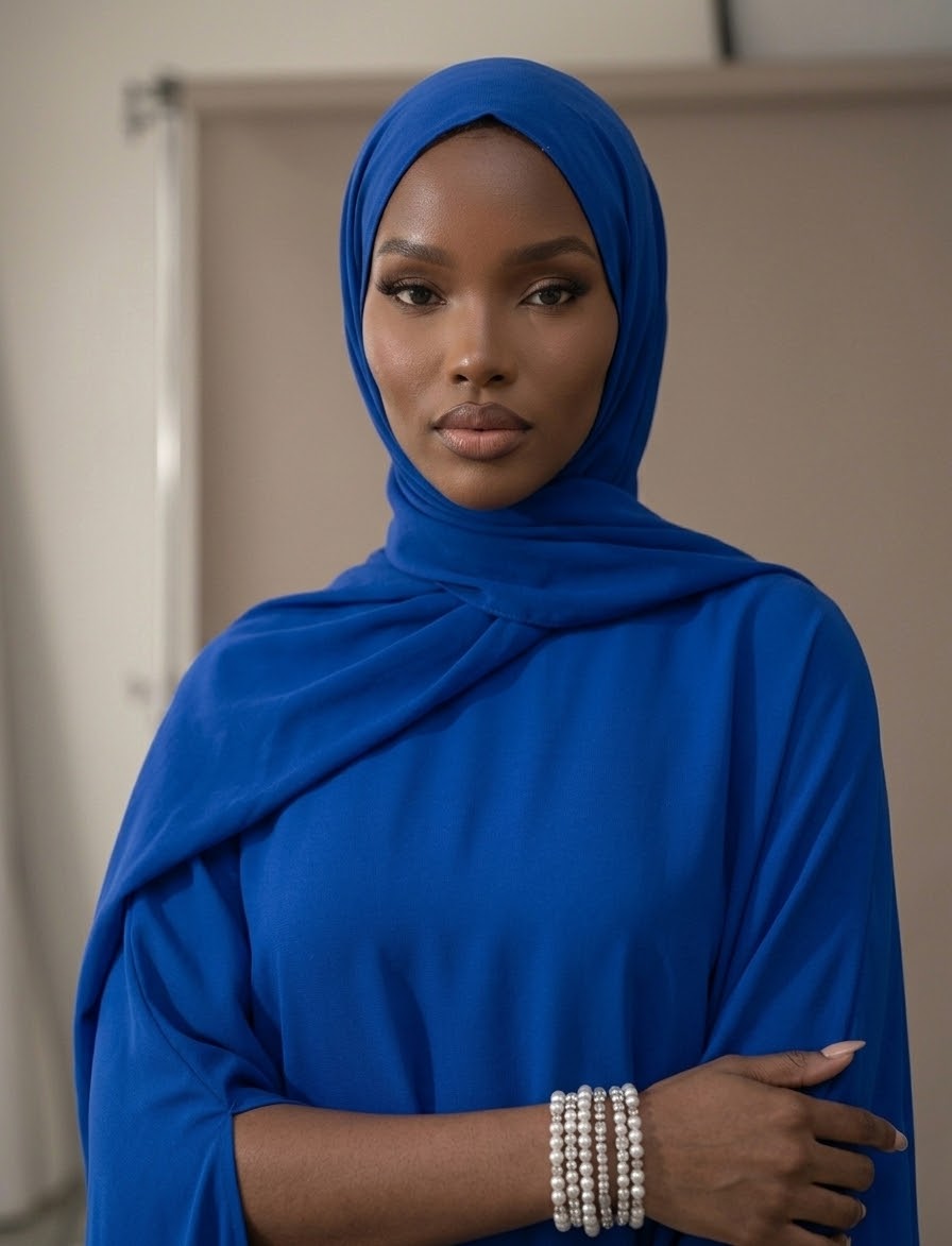Stand-Collar Cape Top & Skirt Set with Chiffon Hijab