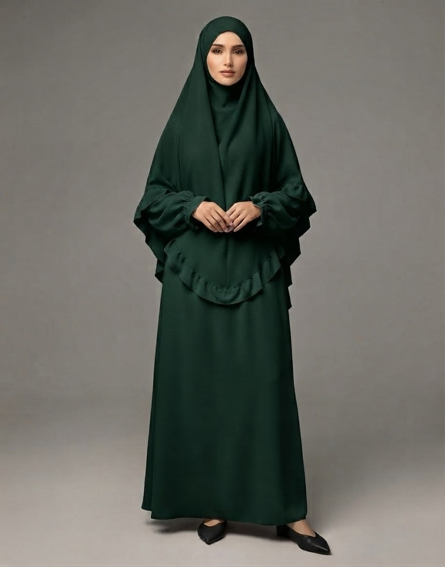 The Ameera Ruffled Khimar & Abaya Two-Piece Prayer Set