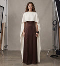 Two-Tone Column Maxi Dress with Draped Cape Overlay