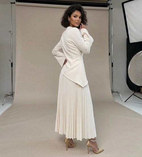 Asymmetric Hem Tunic & Pleated Skirt Two-Piece Set