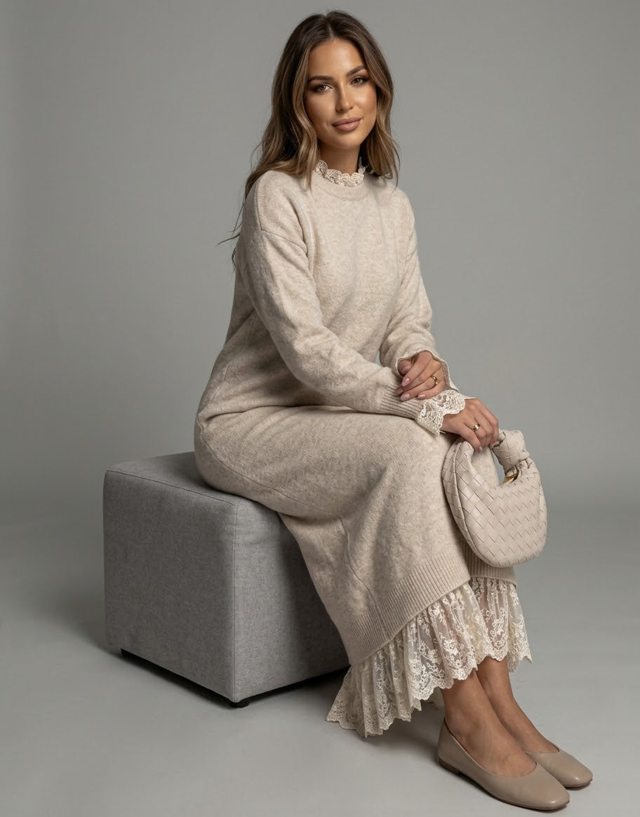 The Freya Lace-Trimmed Knit Maxi Dress