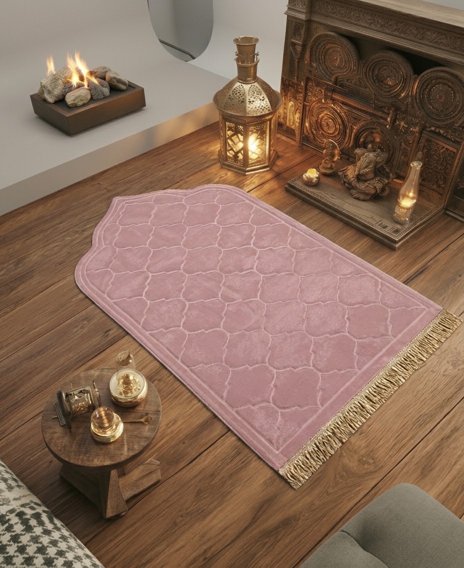 Premium Quilted Arch-Shaped Padded Prayer Mat – Dusty Rose