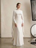 Embellished Cape High-Neck Bridal Gown