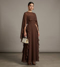 The Farah Cascading Ruffled Cape Chiffon Maxi Gown