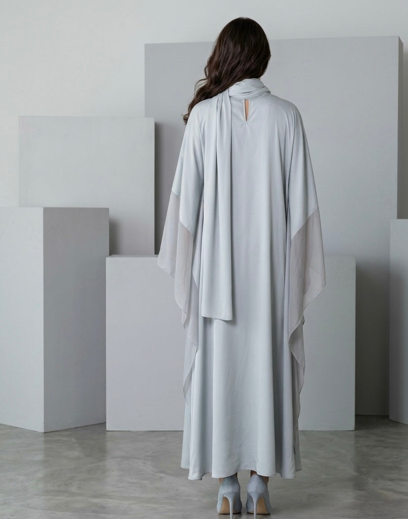 Modern Sheer Chiffon Cape Sleeve Abaya with Matching Hijab Set