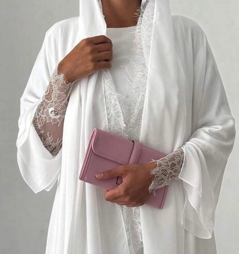 The Nour Eyelash Lace-Trimmed Chiffon Abaya Set