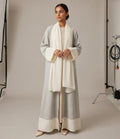 Contrast-Border Linen Abaya Set with Inner Dress & Hijab