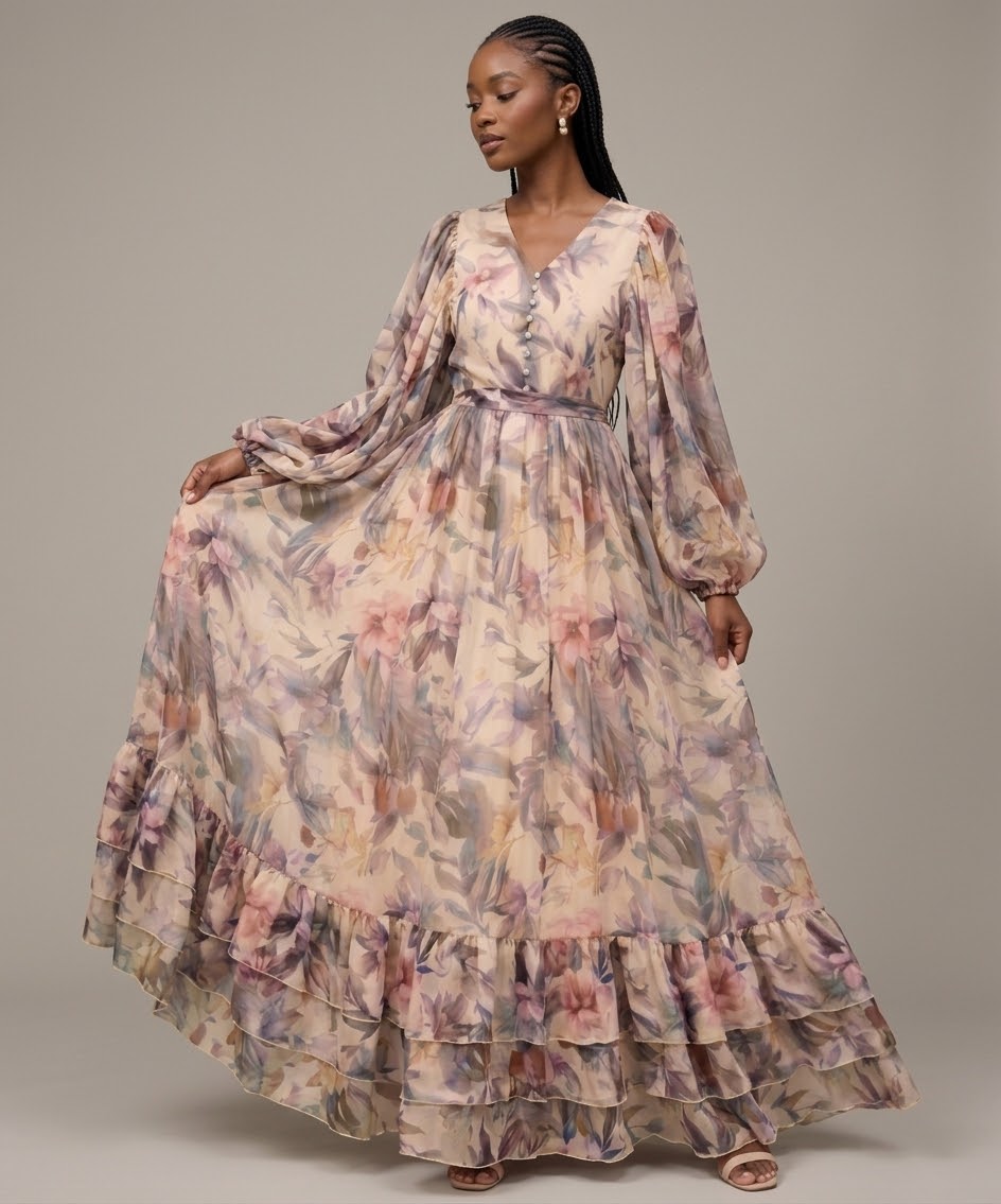 The Camilla Watercolor Floral Chiffon Maxi Dress