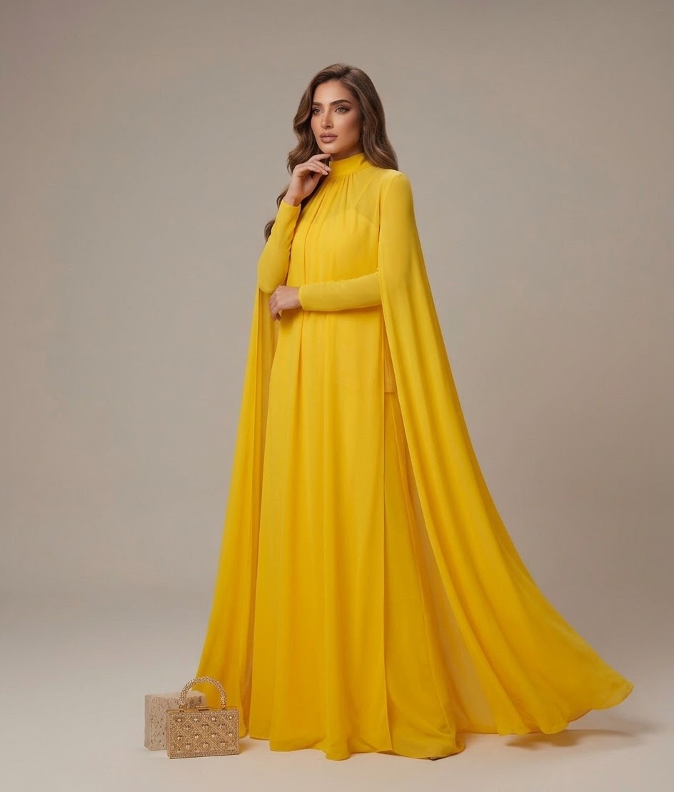 Draped High-Neck Cape Maxi Dress