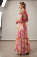 Watercolor Floral Chiffon Tiered Maxi Dress