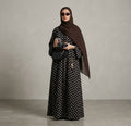 Polka Dot Front-Button Abaya Set with Matching Sheila