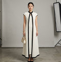 Contrast Piping Sleeveless Vest Abaya Set