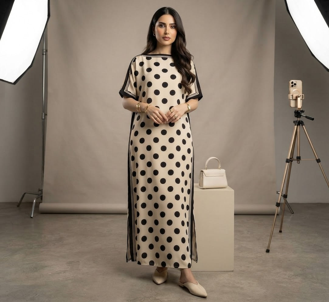The Layla Polka Dot Short-Sleeve Maxi Kaftan