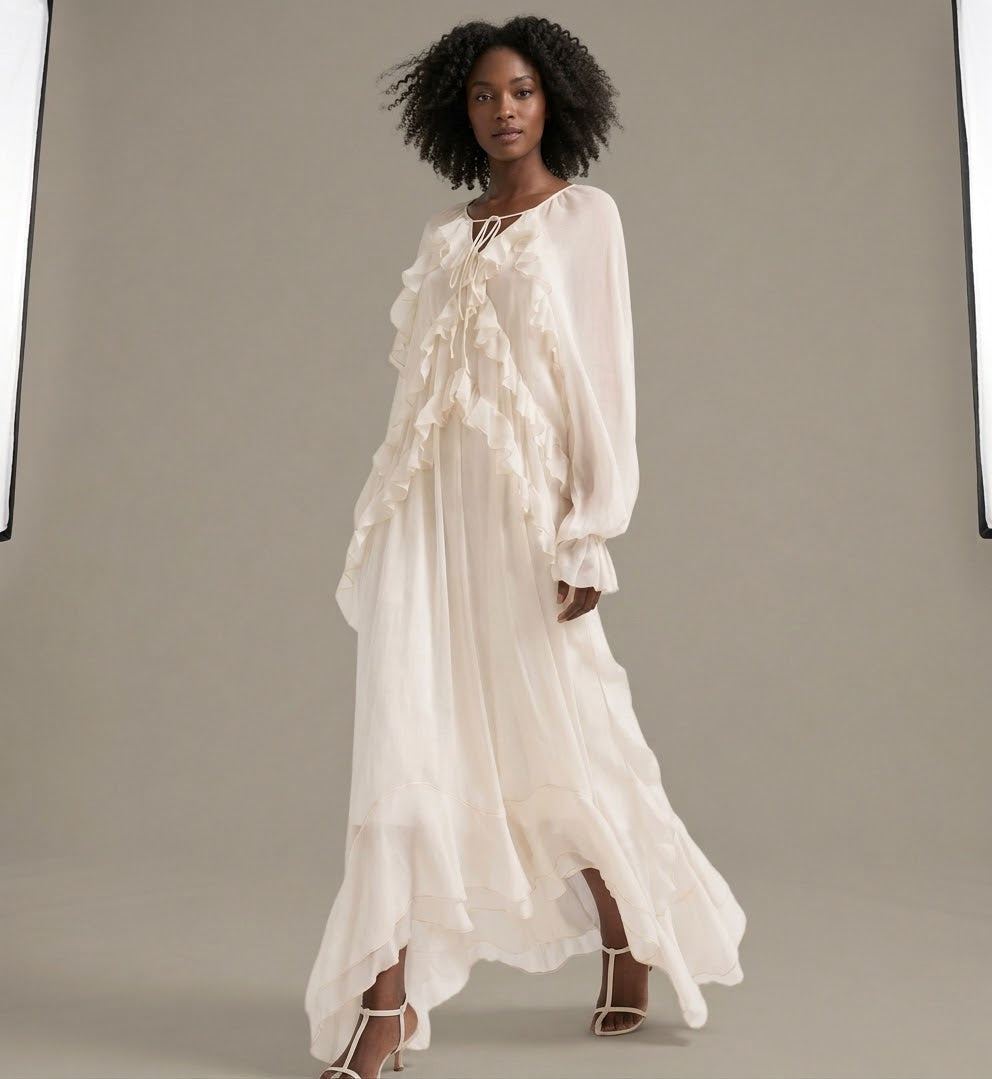 Ruffled Bohemian Chiffon Maxi Dress
