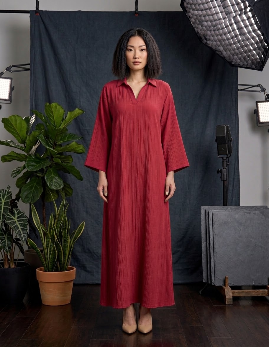 Collared Crinkle Linen-Blend Maxi Kaftan