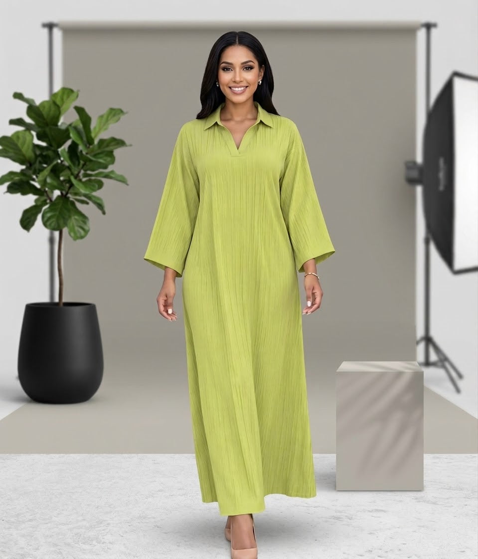 Collared Crinkle Linen-Blend Maxi Kaftan