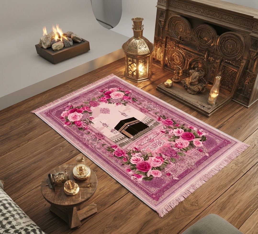 Premium Floral Kaaba Motif Padded Prayer Mat
