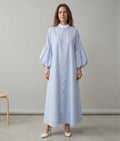 Striped Cotton Balloon-Sleeve Maxi Shirt Abaya