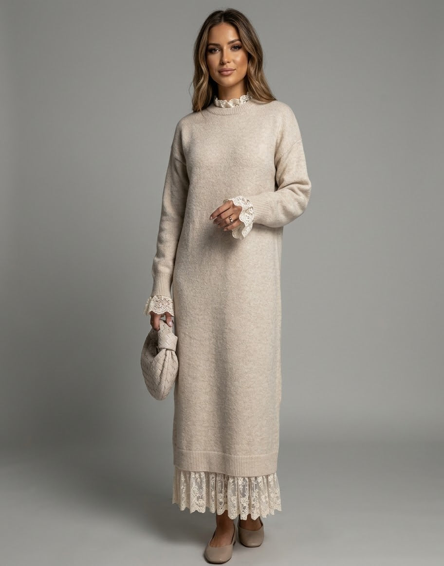 The Freya Lace-Trimmed Knit Maxi Dress