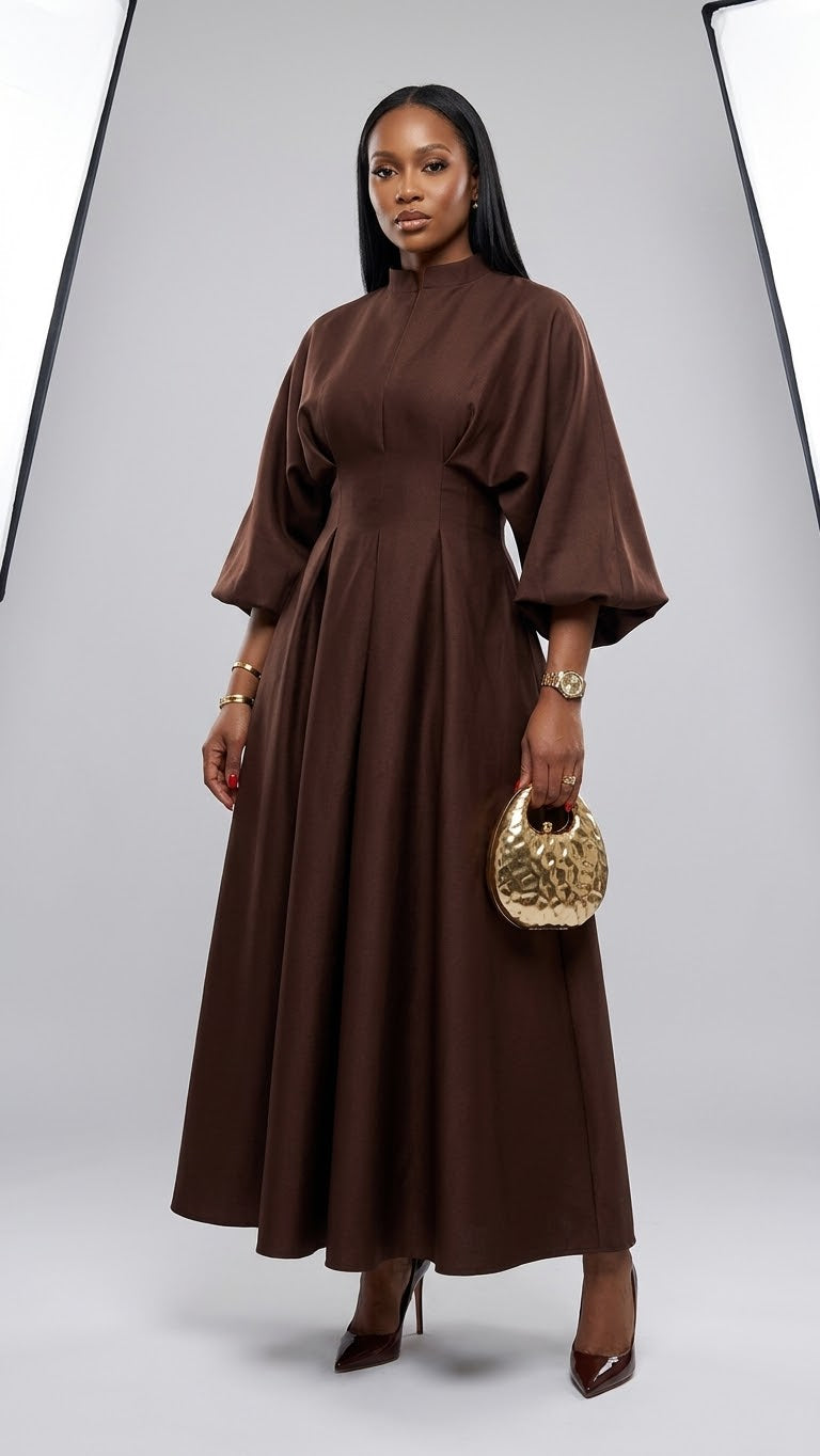 The Sariah Structured High-Neck Pleated Gown