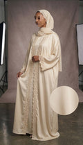 Cream Lace-Trimmed Polyester Abaya 3-Piece Set