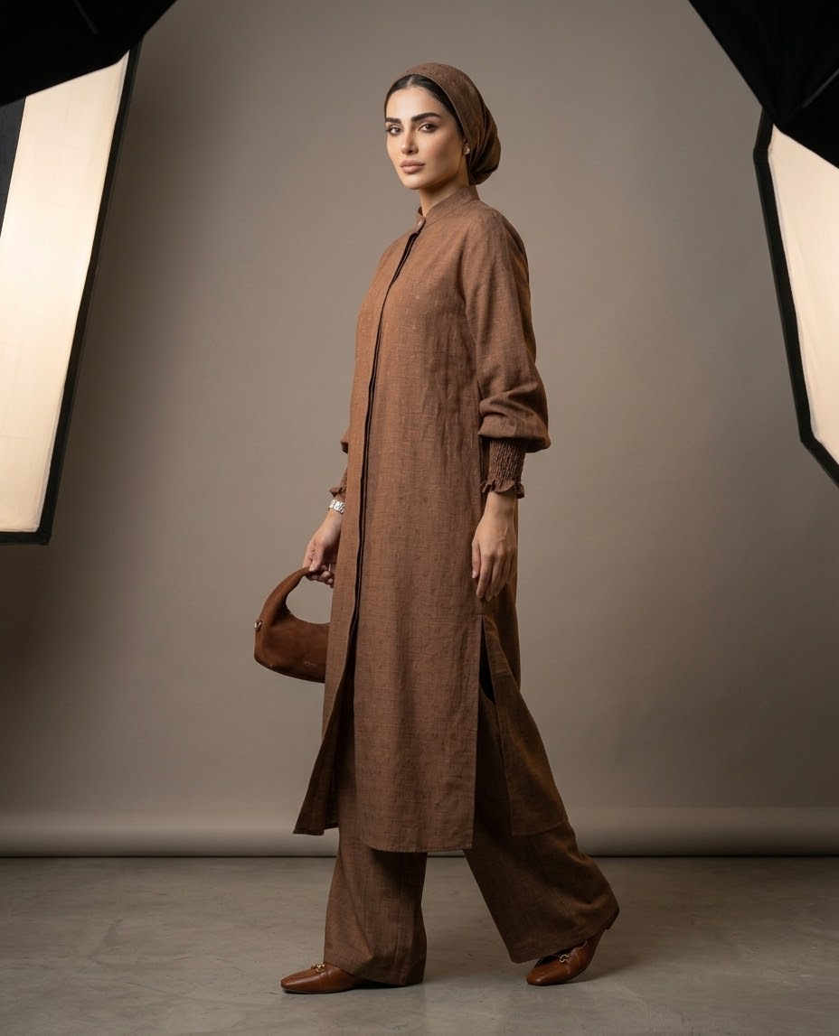 The Yasmin Smocked-Cuff Button-Down Tunic & Trouser Set
