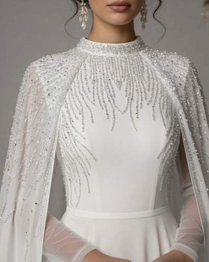 The Celestine Beaded High-Neck Cape Gown