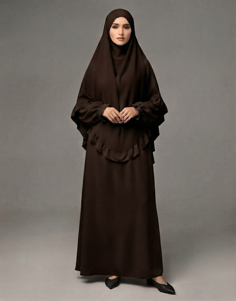 The Ameera Ruffled Khimar & Abaya Two-Piece Prayer Set