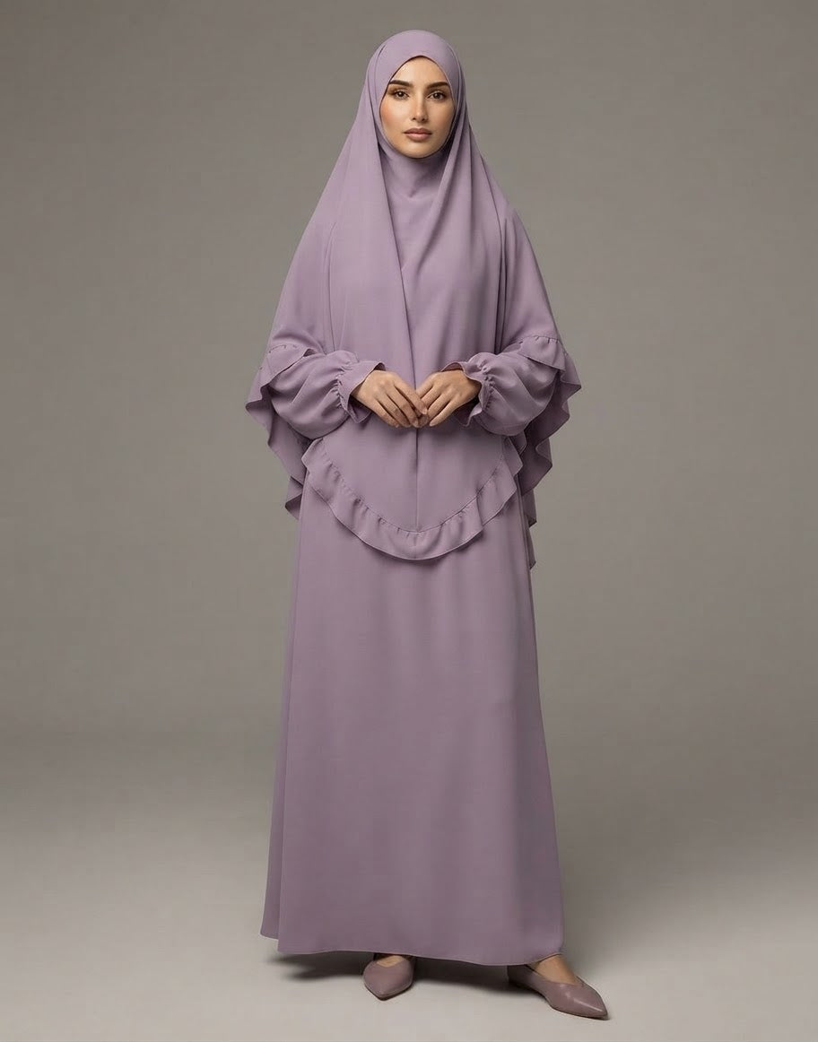 The Ameera Ruffled Khimar & Abaya Two-Piece Prayer Set