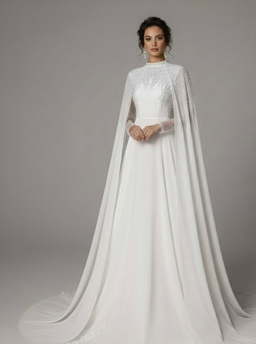 The Celestine Beaded High-Neck Cape Gown