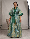 Metallic Textured Jacquard Kimono Wrap Dress