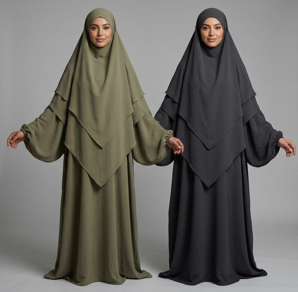 The Ruqayya Two-Tiered V-Point Khimar & Abaya Set