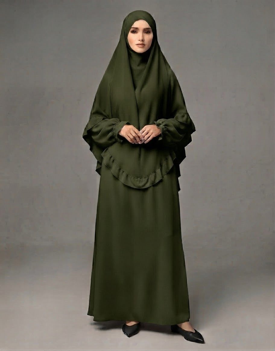 The Ameera Ruffled Khimar & Abaya Two-Piece Prayer Set
