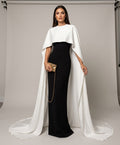 Monochrome High-Neck Cape Evening Gown